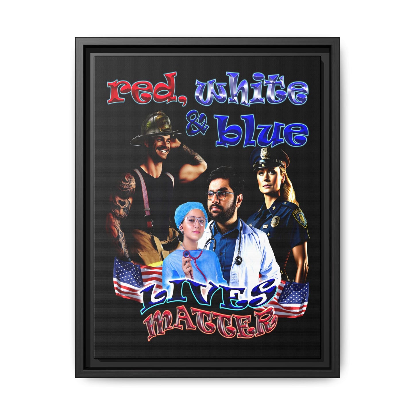 rw&b lives matter - framed canvas art (black)