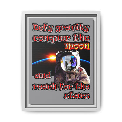 defy conquer reach - framed canvas art (grey)