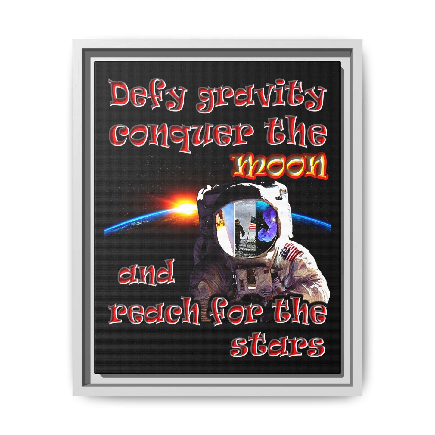 defy conquer reach - framed canvas art (black)