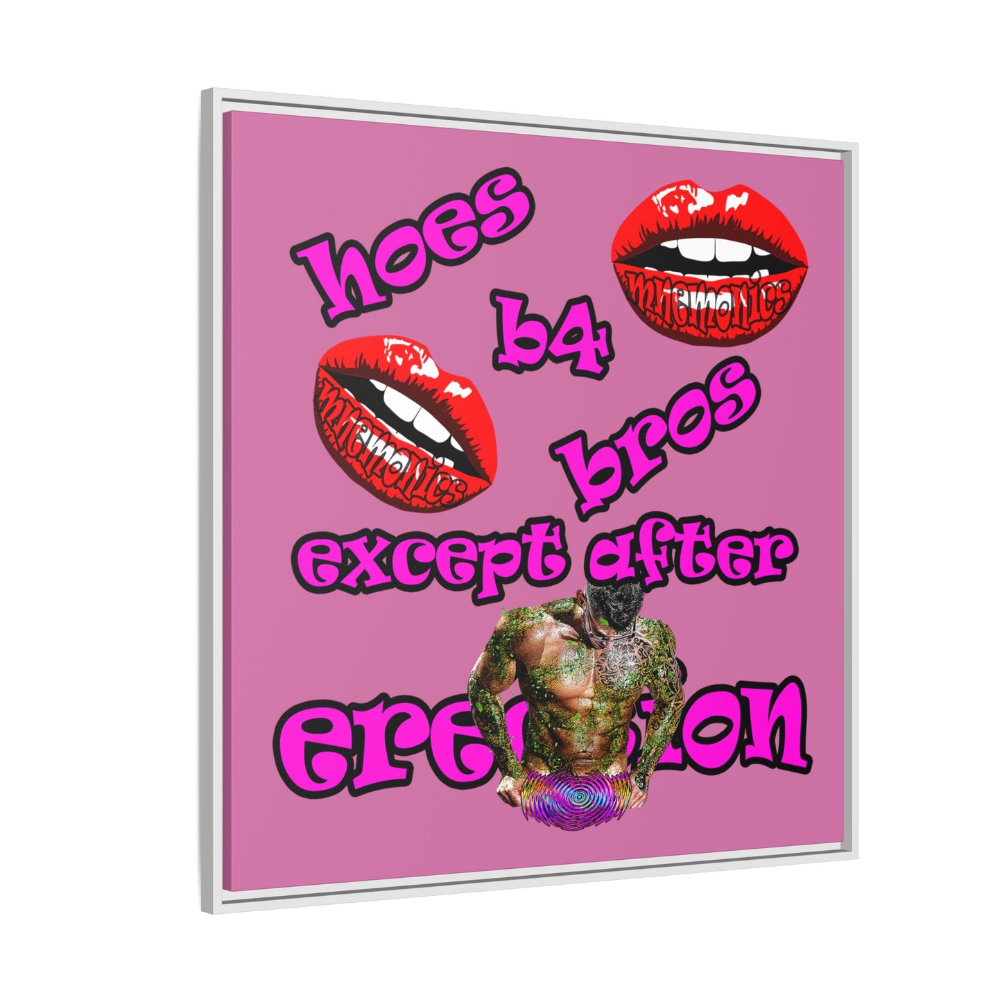 hoes b4 bros - framed canvas art (light pink)