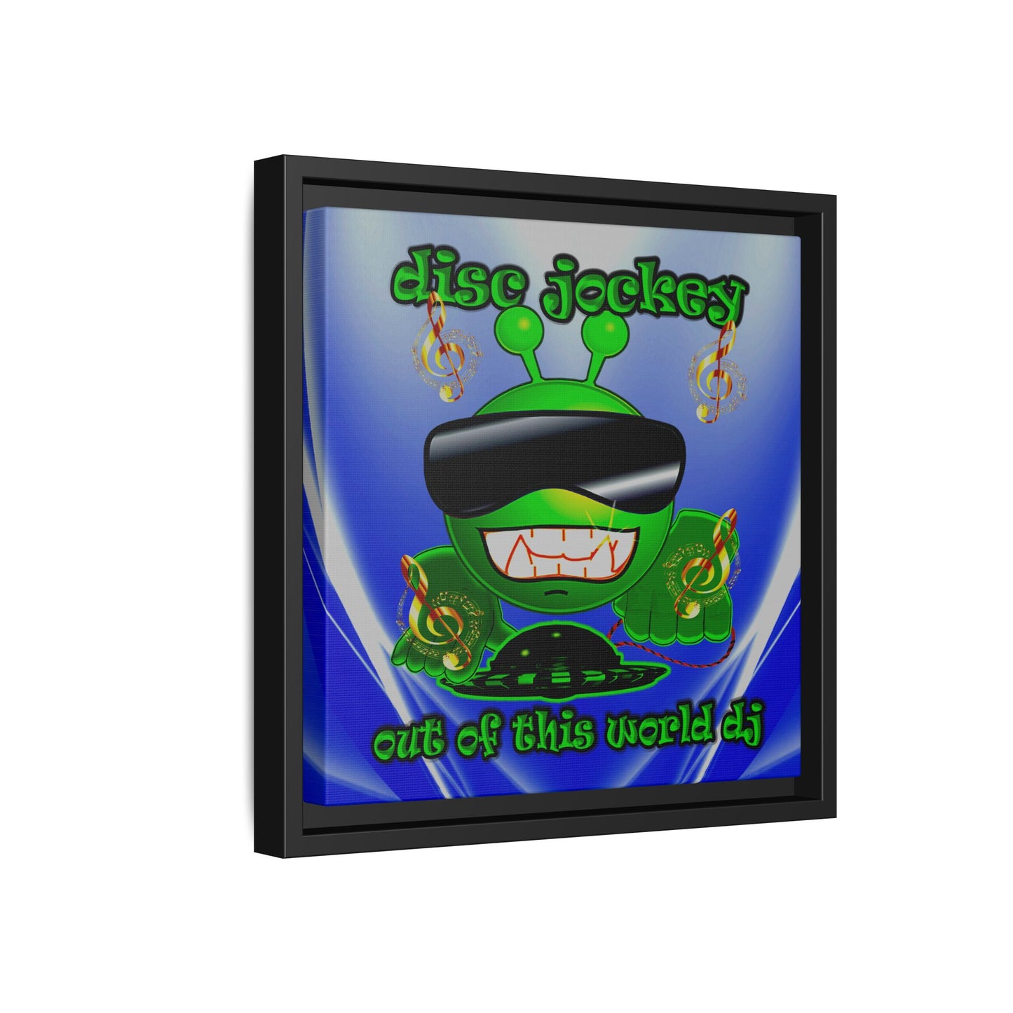 disc jockey - framed canvas art (blue-white wave)