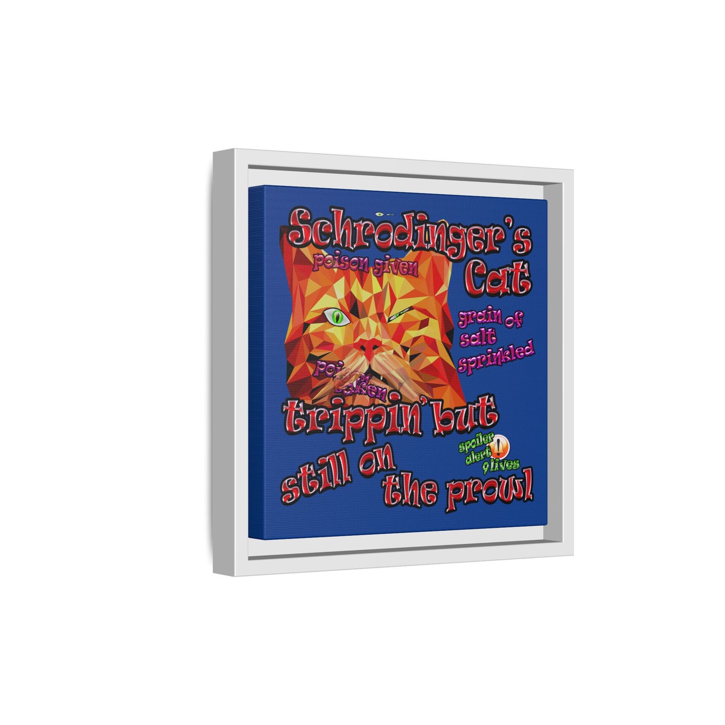 schrodinger's cat - framed canvas art (dark blue)