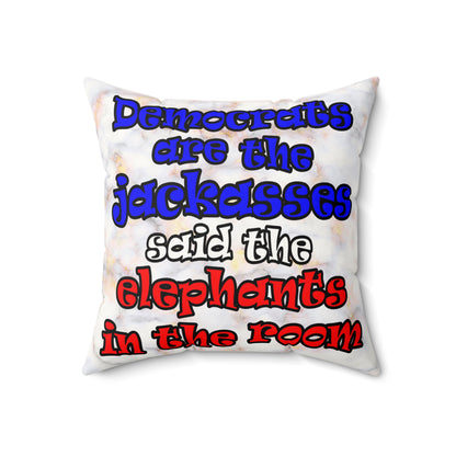 donkeys and elephants - Faux Suede Square Pillow - (white marble)