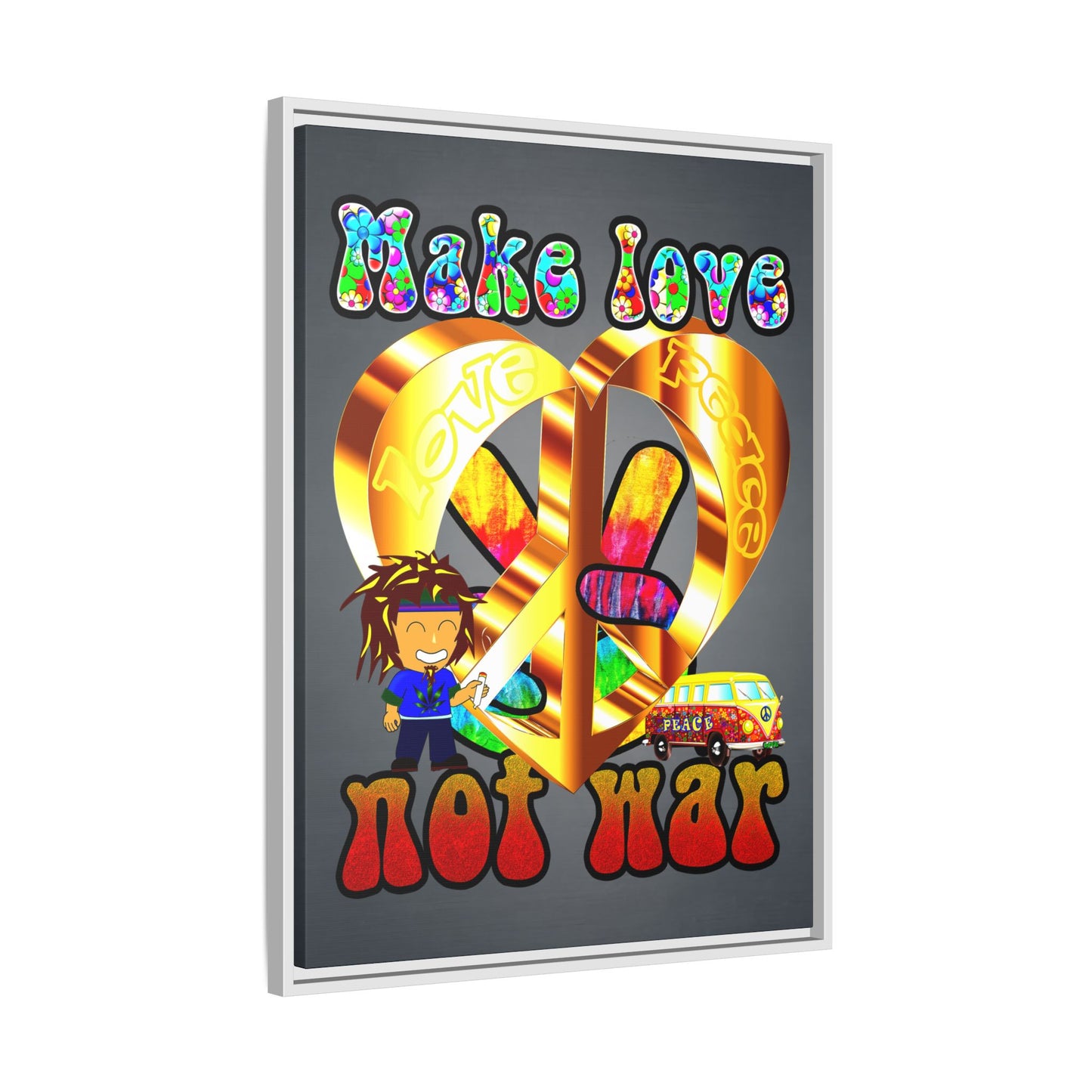 love peace - framed canvas art (grey-light grey)