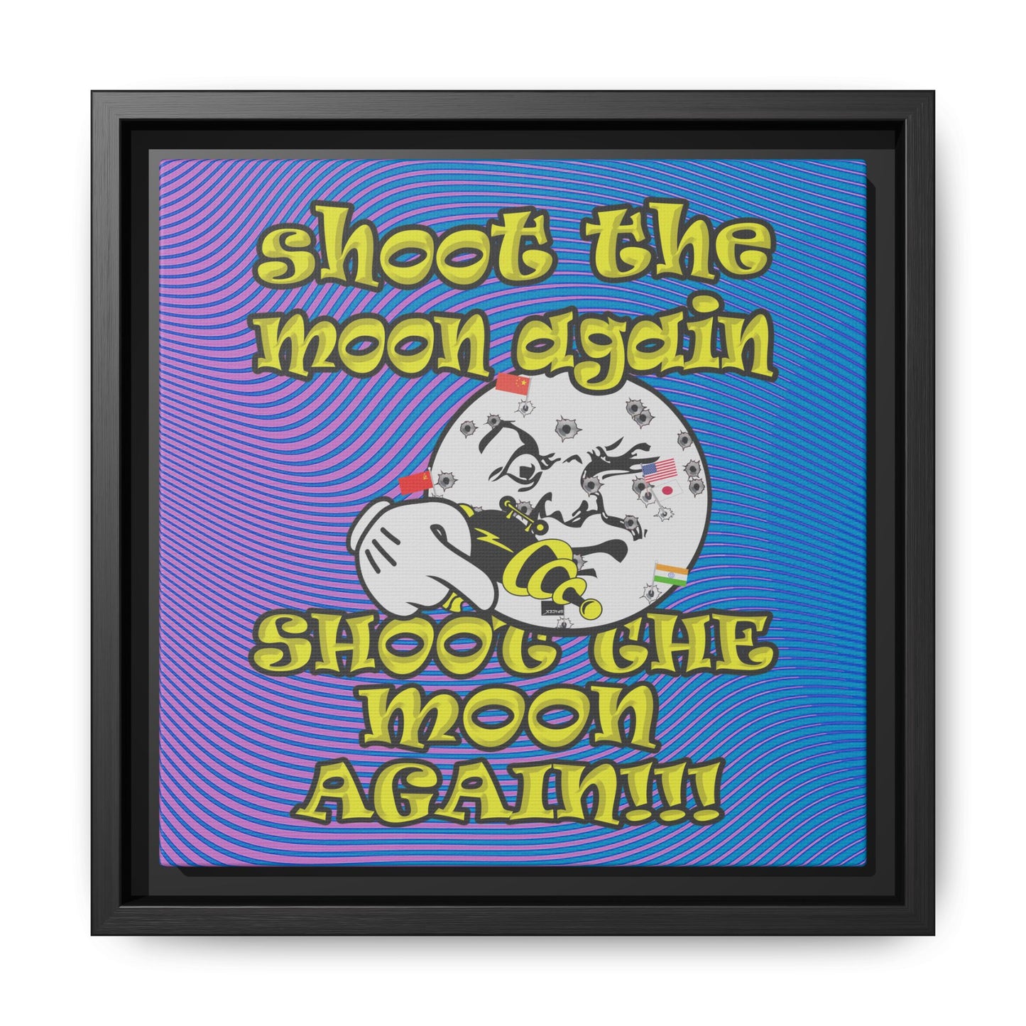 shoot the moon again - framed canvas art (light blue-purple wave)