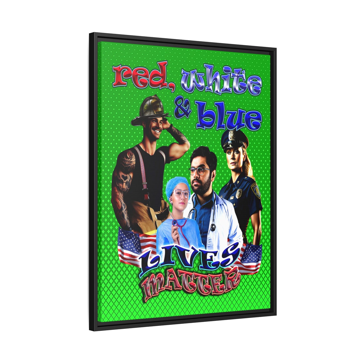rw&b lives matter - framed canvas art (logo green)