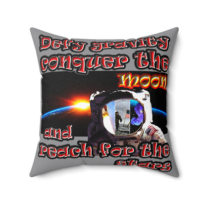 defy conquer reach - Spun Polyester Square Pillow - (grey)