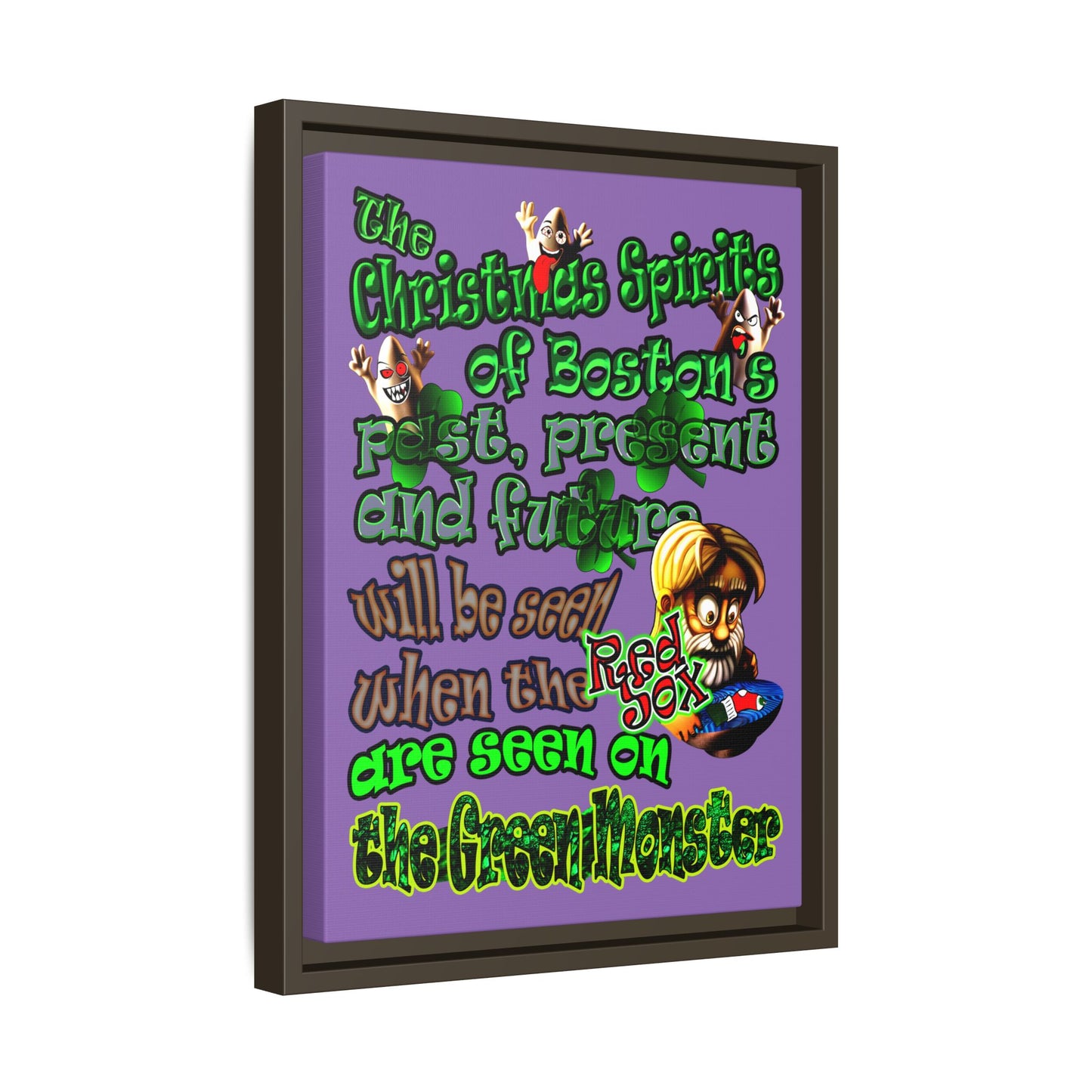 christmas spirits of boston - framed canvas art (light purple)