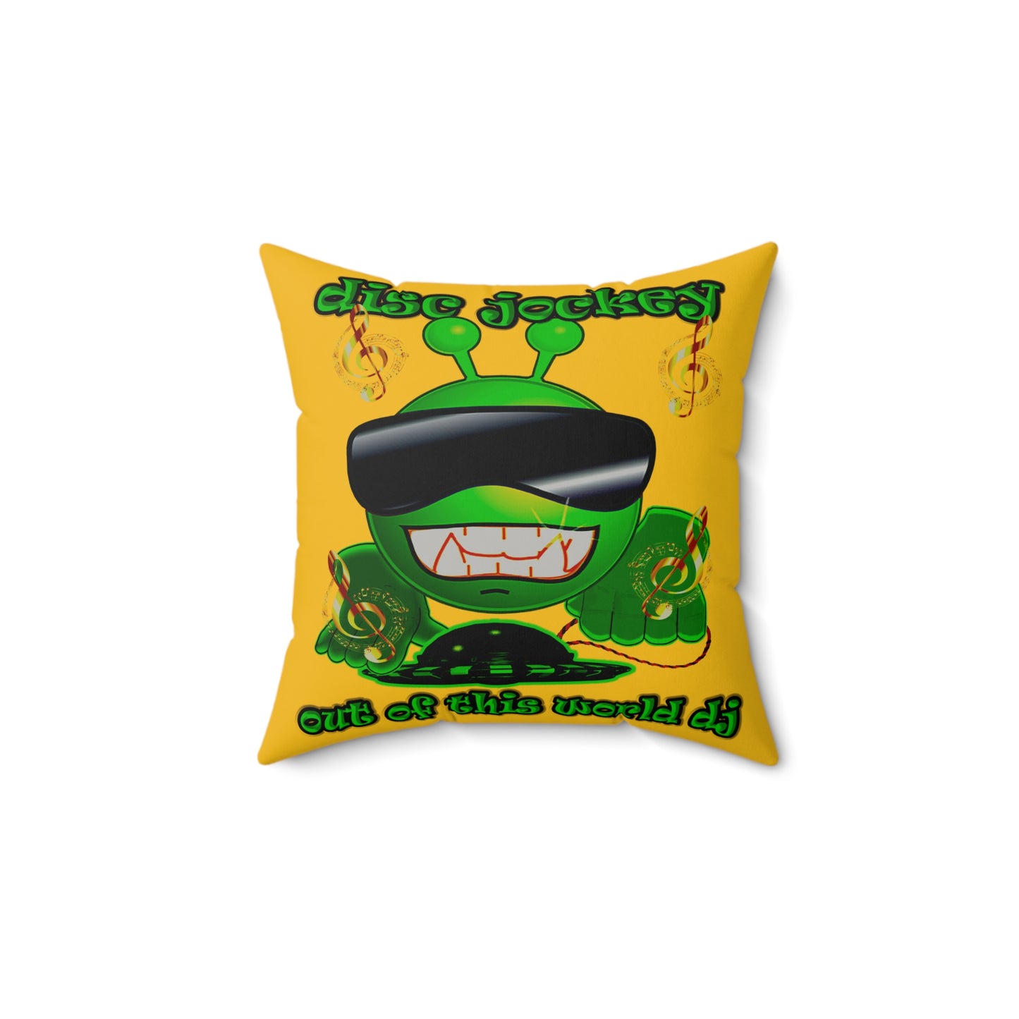 disc jockey - Faux Suede Square Pillow - (yellow)