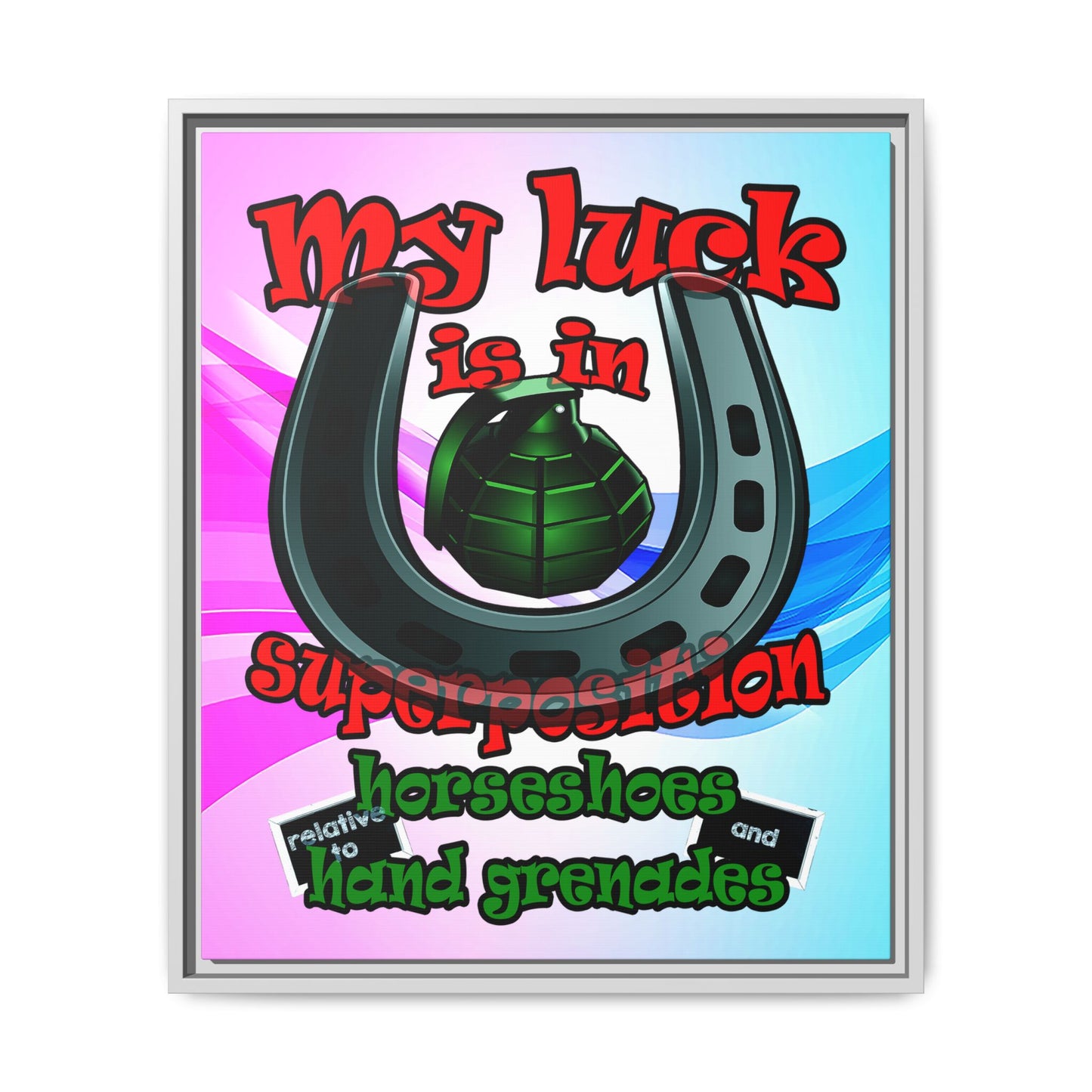 my luck - framed canvas art (light blue-pink wave)