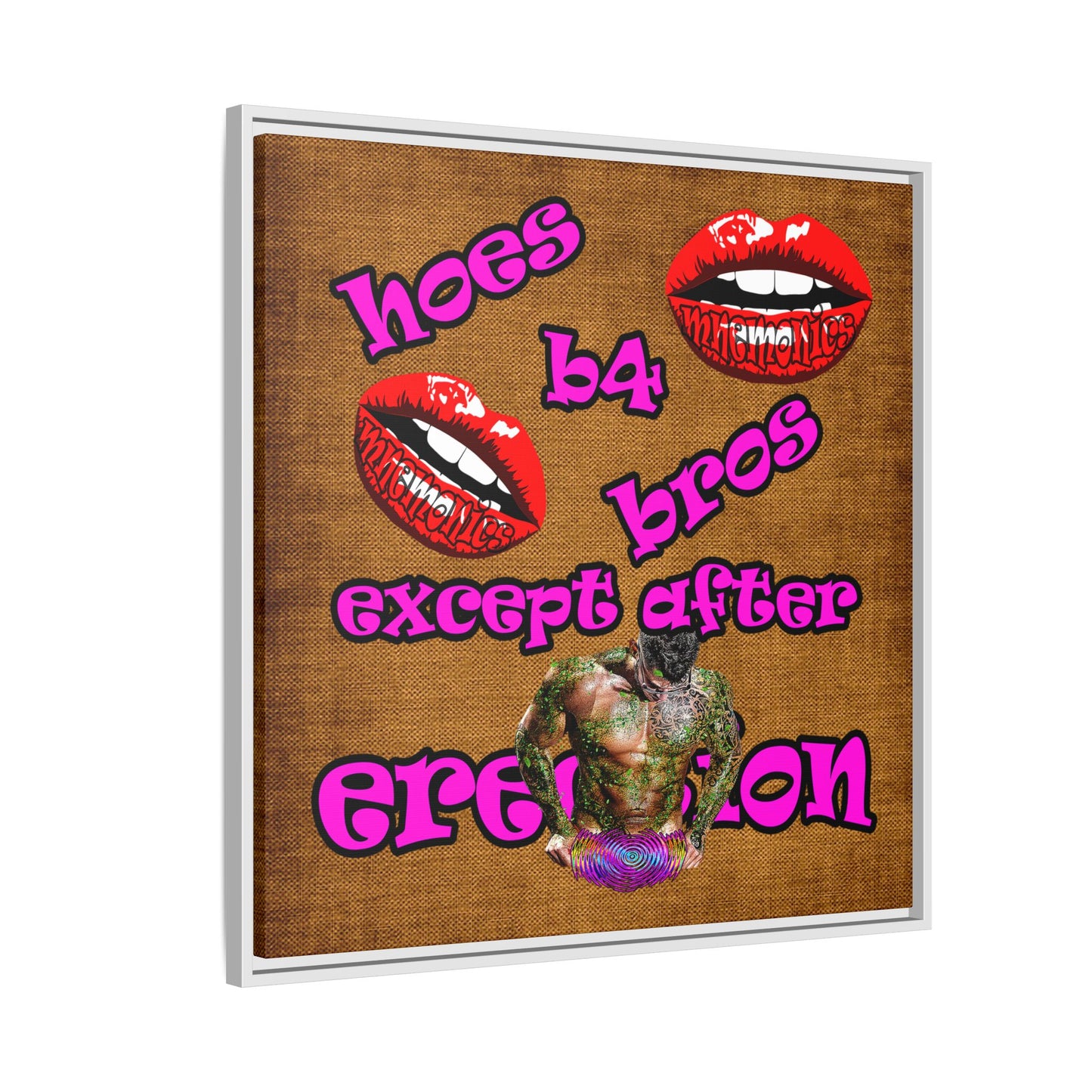 hoes b4 bros - framed canvas art (brown papyrus)