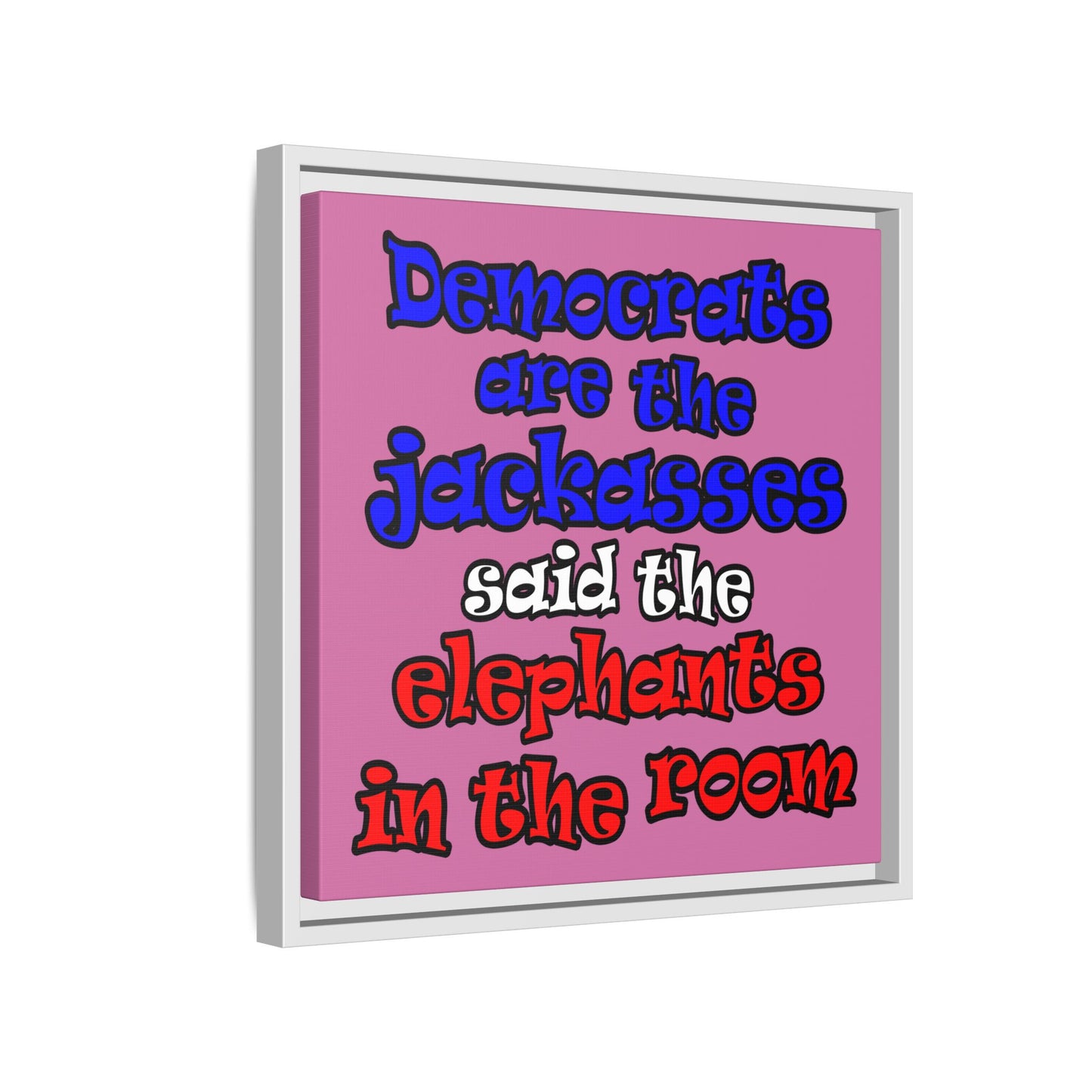 donkeys and elephants - framed canvas art (light pink)