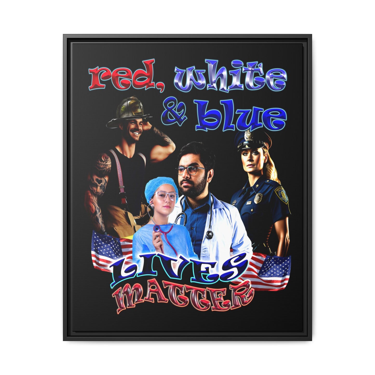 rw&b lives matter - framed canvas art (black)