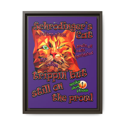 schrodinger's cat - framed canvas art (purple)