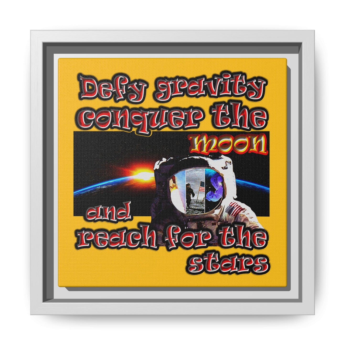 defy conquer reach - framed canvas art (yellow)