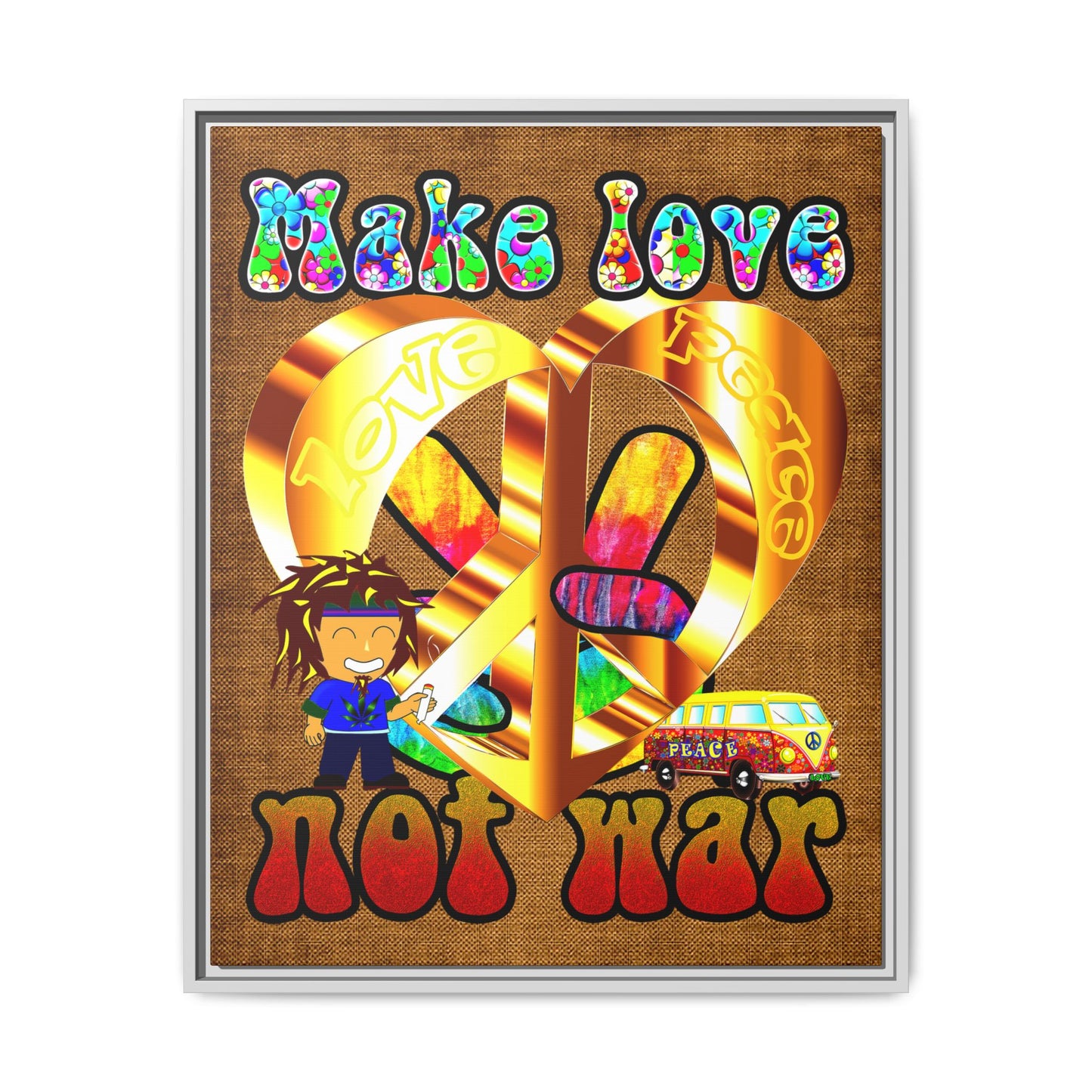love peace - framed canvas art (brown papyrus)