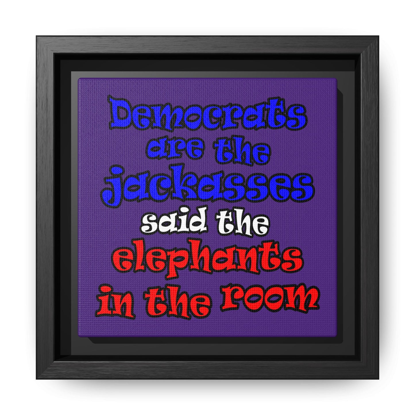 donkeys and elephants - framed canvas art (purple)