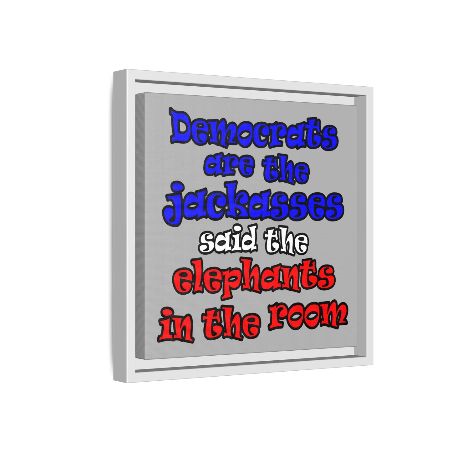 donkeys and elephants - framed canvas art (light grey)