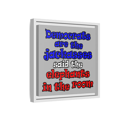 donkeys and elephants - framed canvas art (light grey)