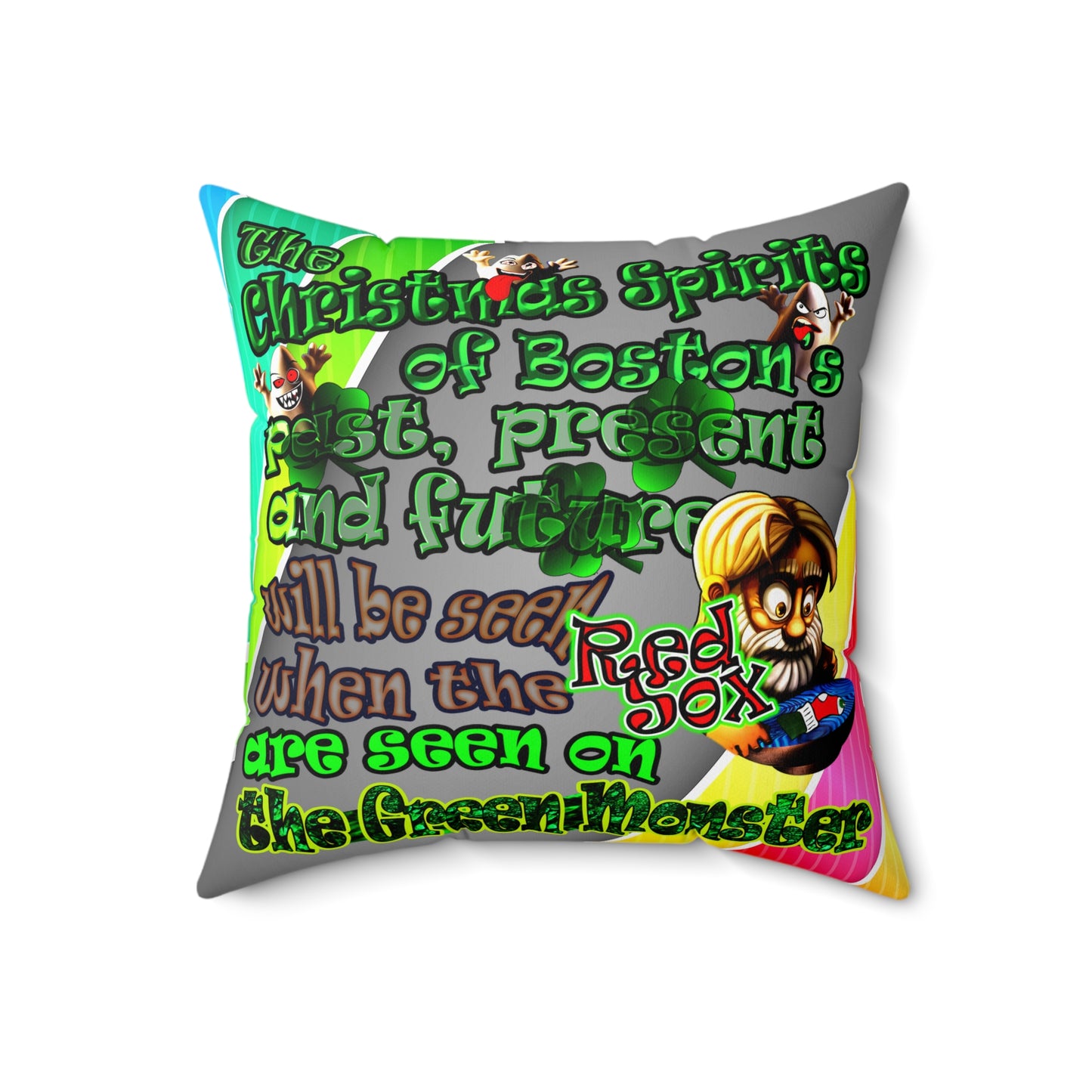 christmas spirits of boston - Spun Polyester Square Pillow - (rainbow split)
