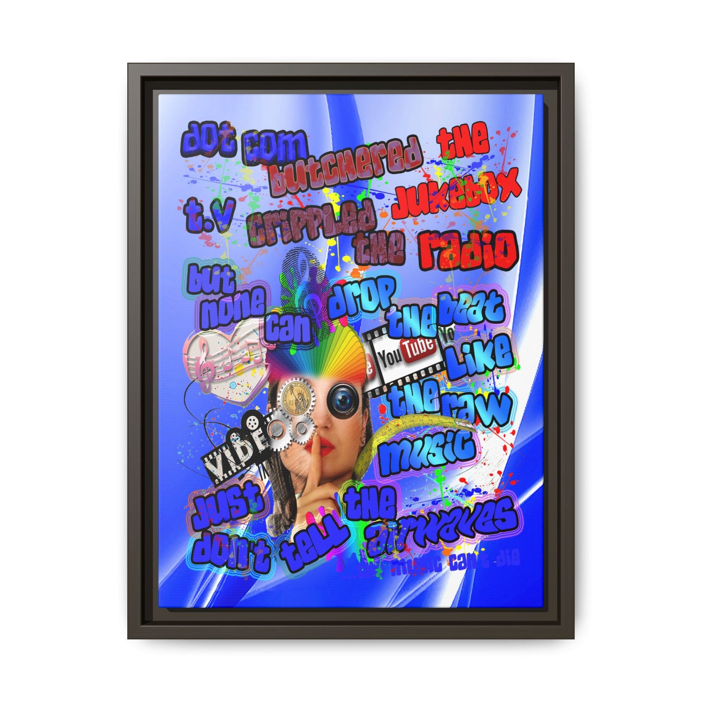 drop the beat - framed canvas art (blue-white wave)