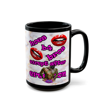 hoes b4 bros - Black Mug (white marble)