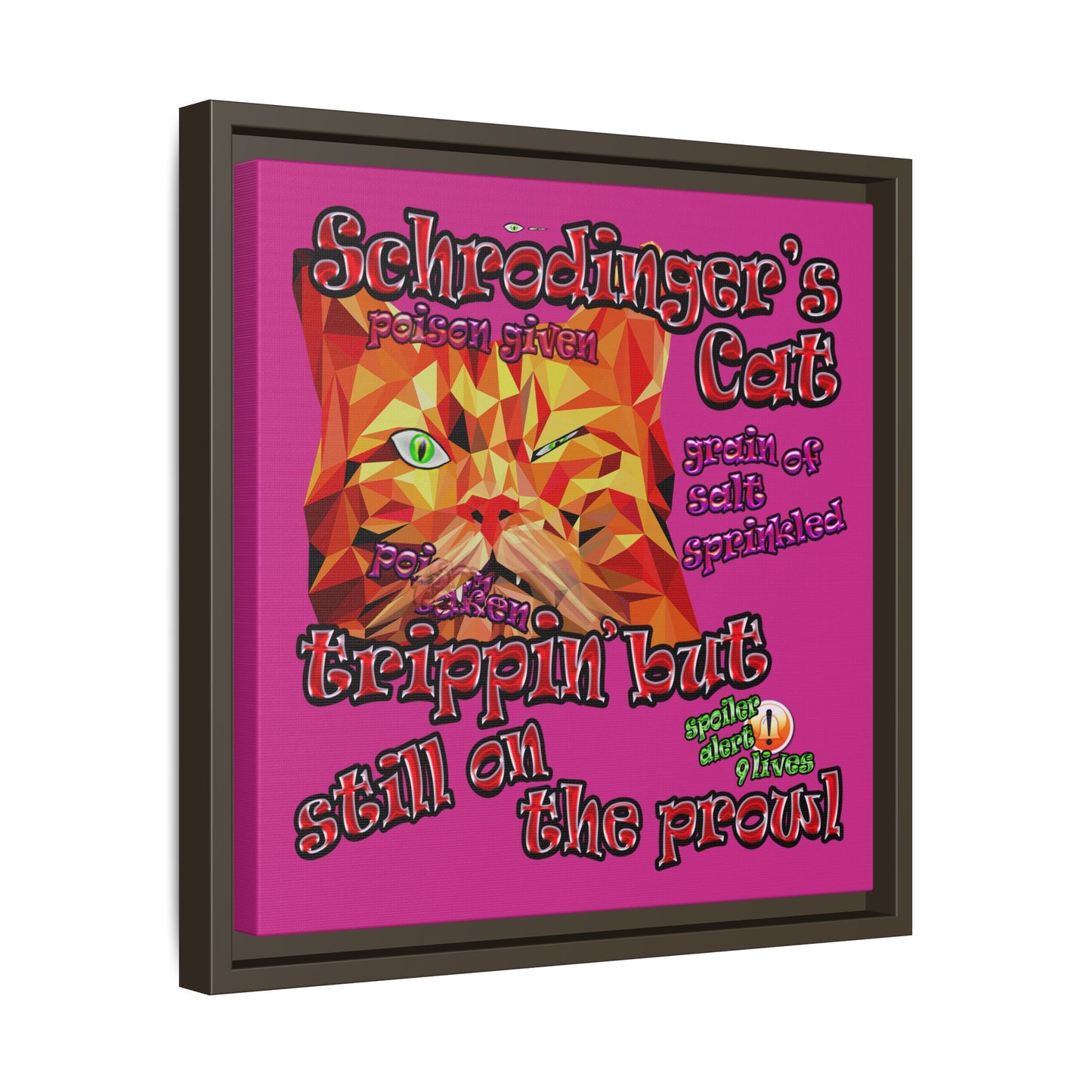 schrodinger's cat - framed canvas art (pink)