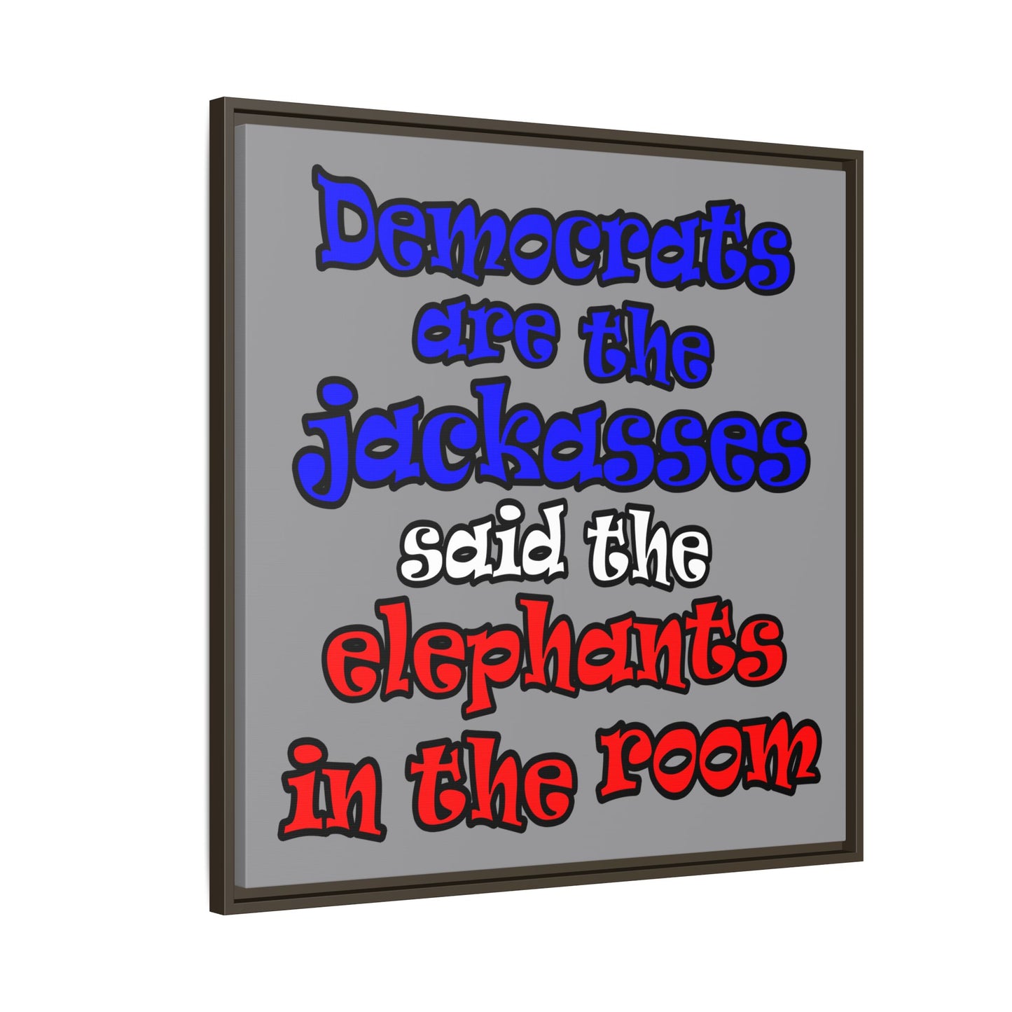 donkeys and elephants - framed canvas art (grey)