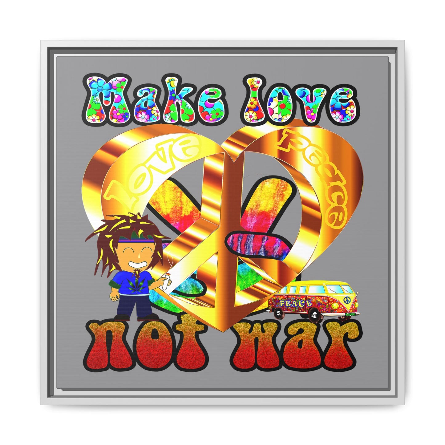 love peace - framed canvas art (grey)