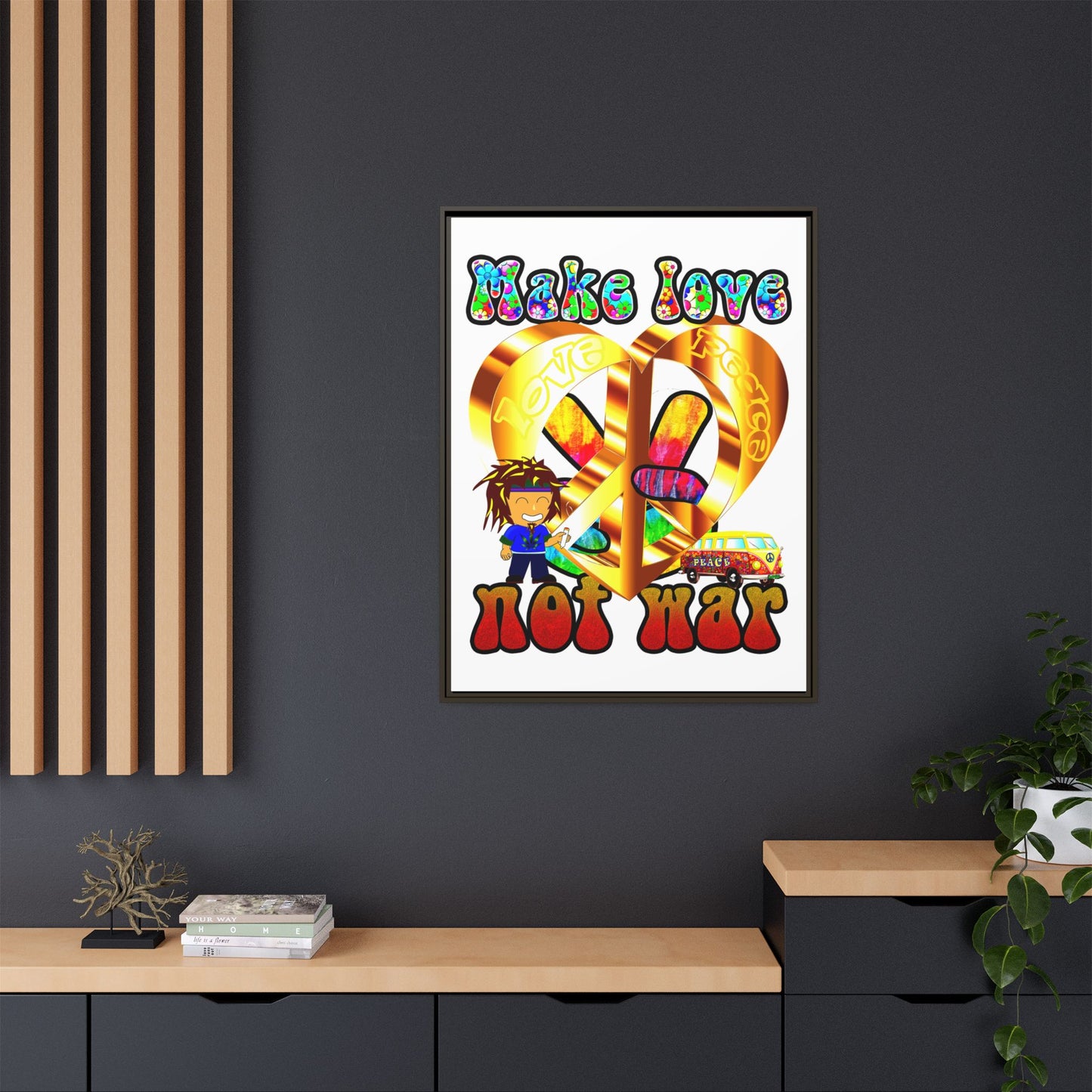 love peace - framed canvas art (white)