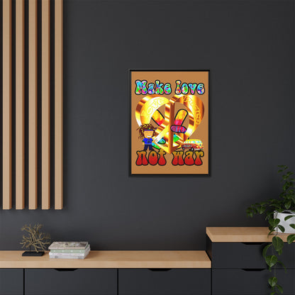love peace - framed canvas art (light brown)
