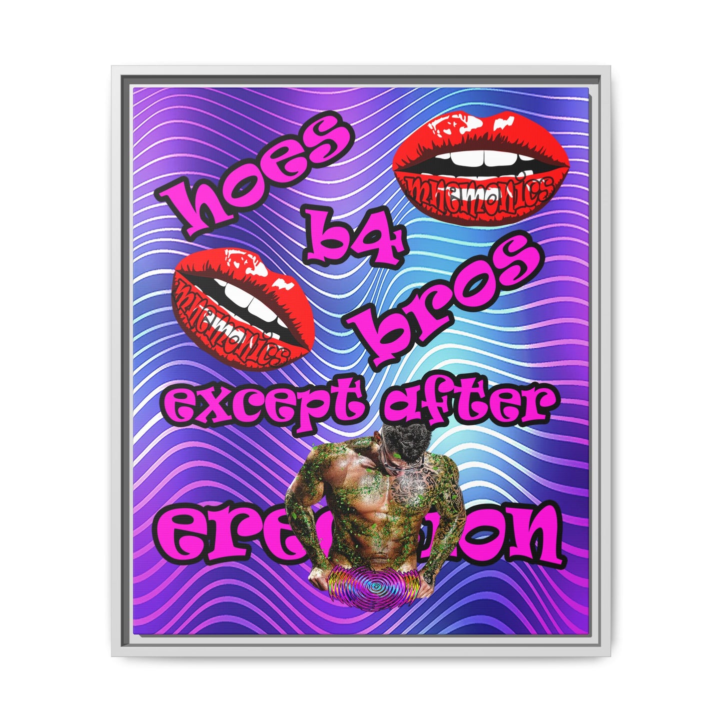 hoes b4 bros - framed canvas art (purple wave)