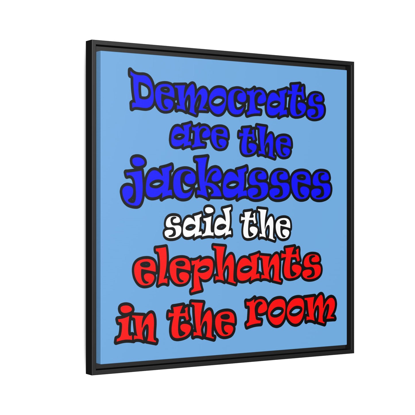 donkeys and elephants - framed canvas art (light blue)