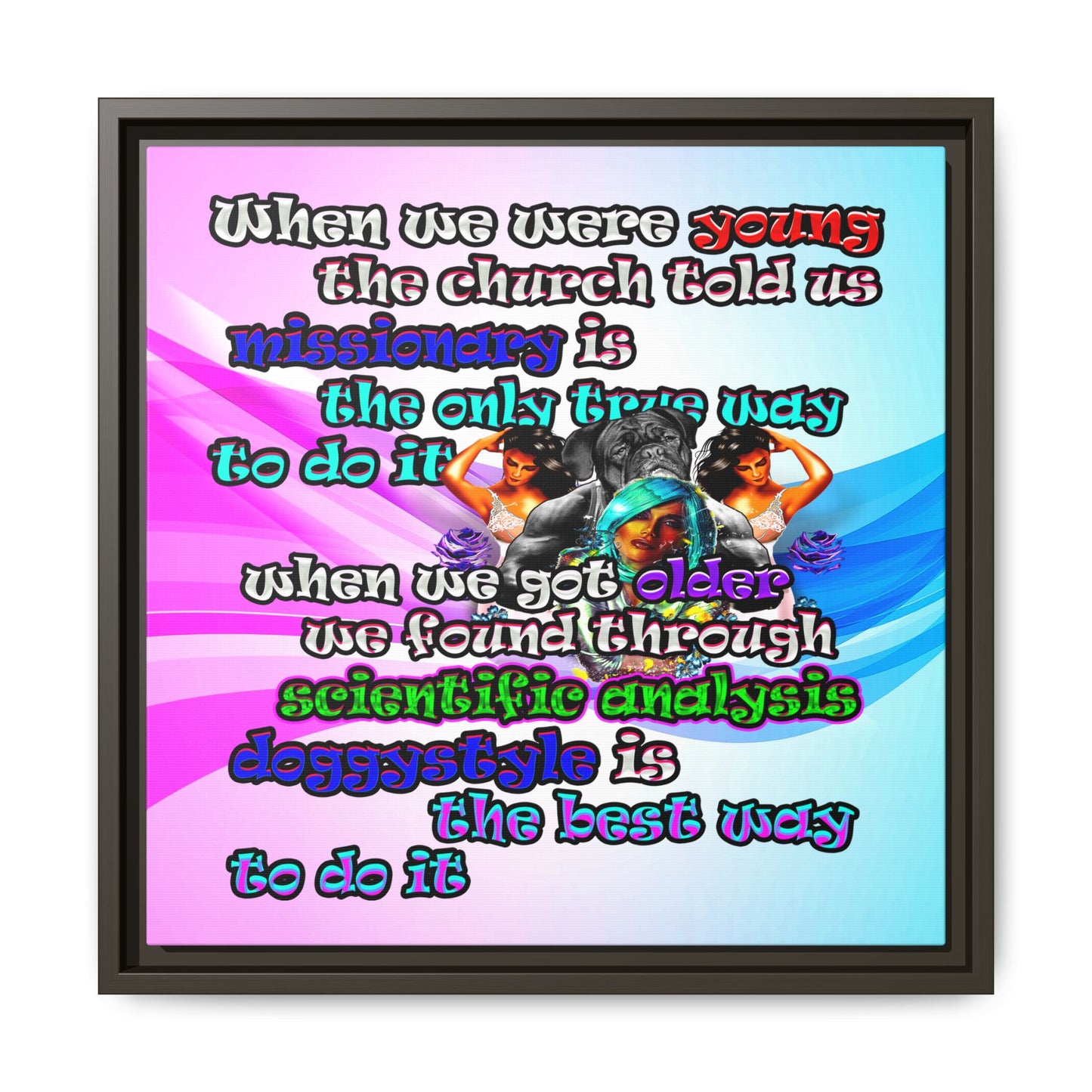 doggystyle - framed canvas art (light blue-pink wave)