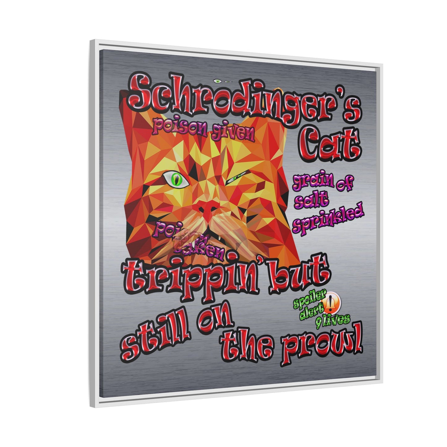 schrodinger's cat - framed canvas art (brushed nickel)