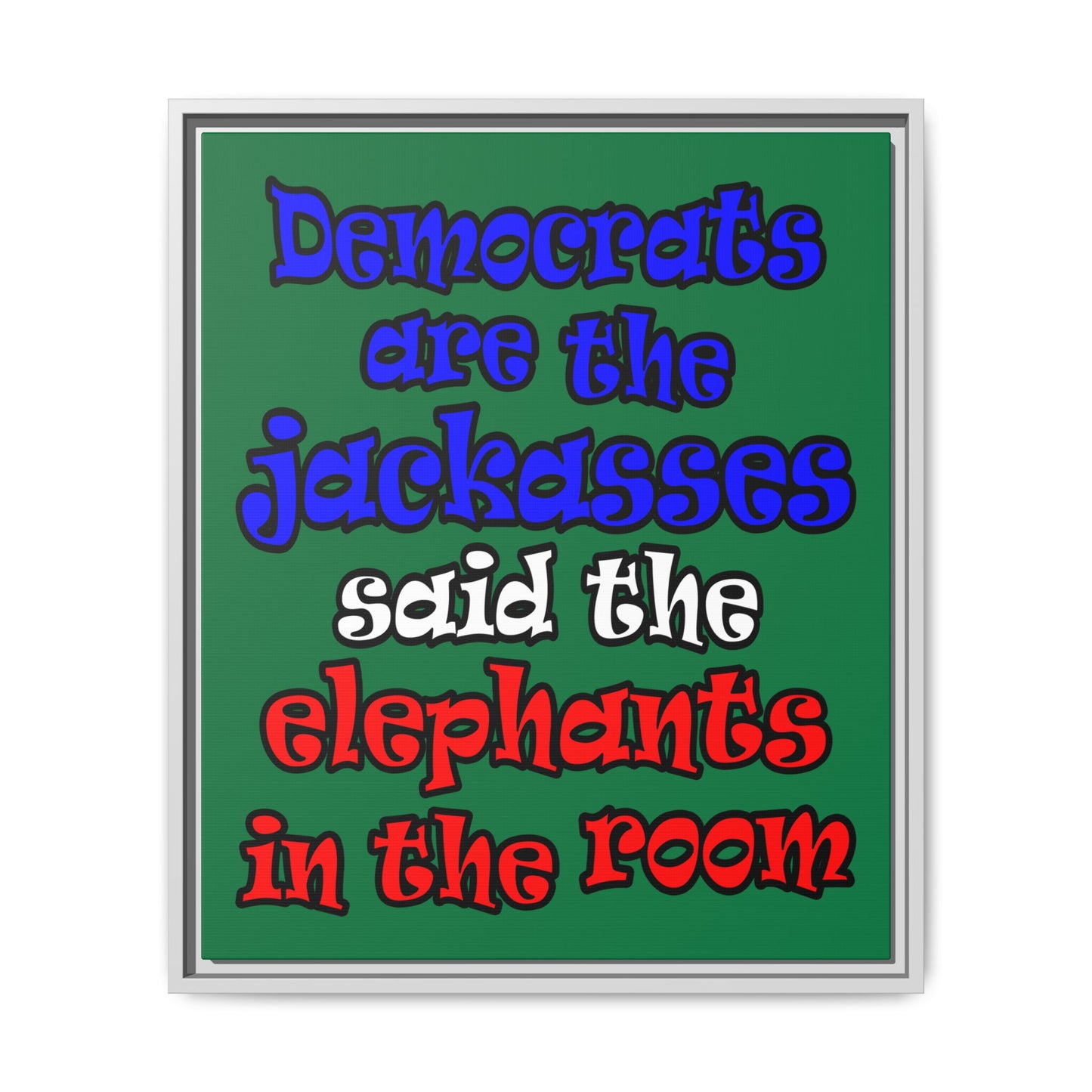 donkeys and elephants - framed canvas art (dark green)