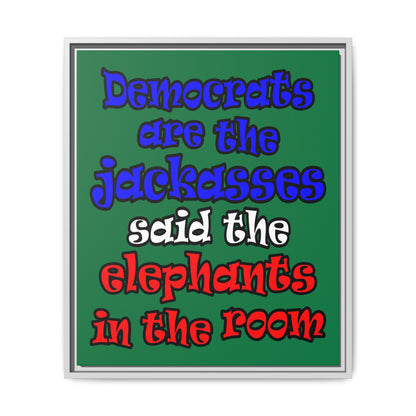 donkeys and elephants - framed canvas art (dark green)