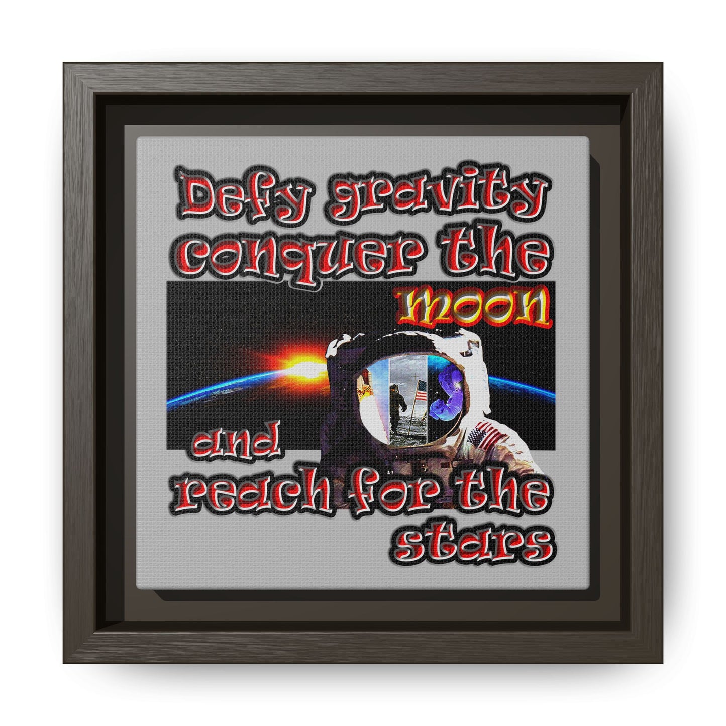 defy conquer reach - framed canvas art (light grey)