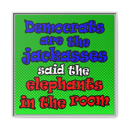 donkeys and elephants - framed canvas art (logo green)