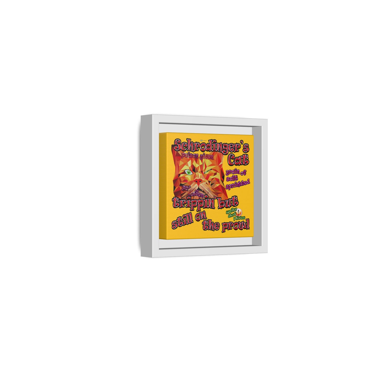 schrodinger's cat - framed canvas art (yellow)