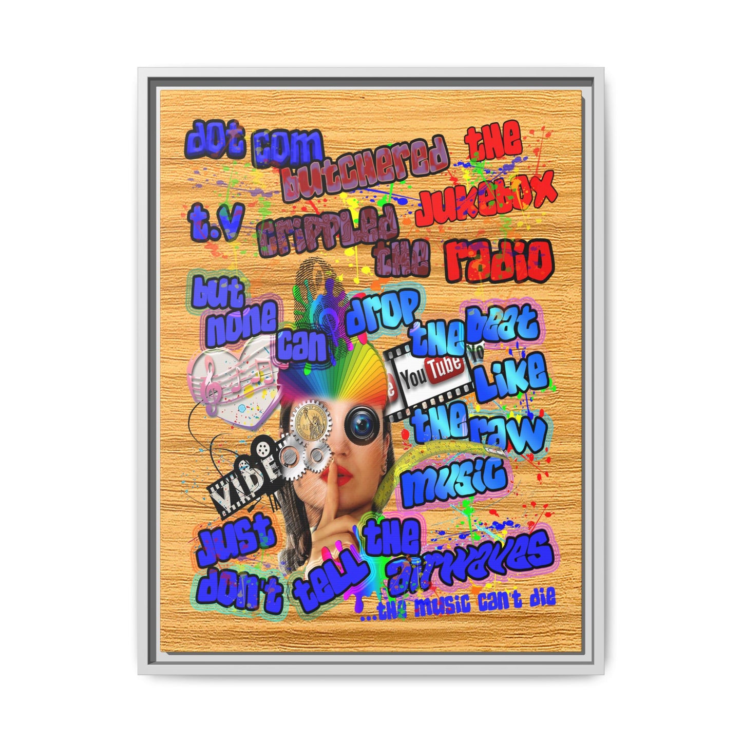 drop the beat - framed canvas art (butterscotch wood finish)