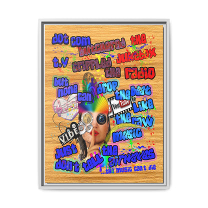 drop the beat - framed canvas art (butterscotch wood finish)