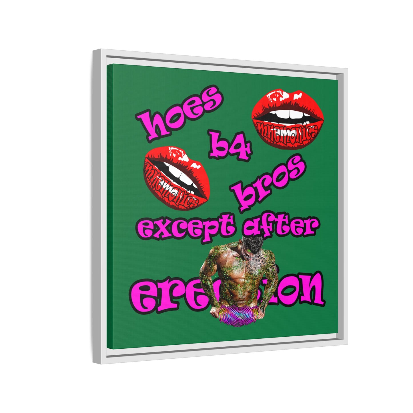 hoes b4 bros - framed canvas art (dark green)