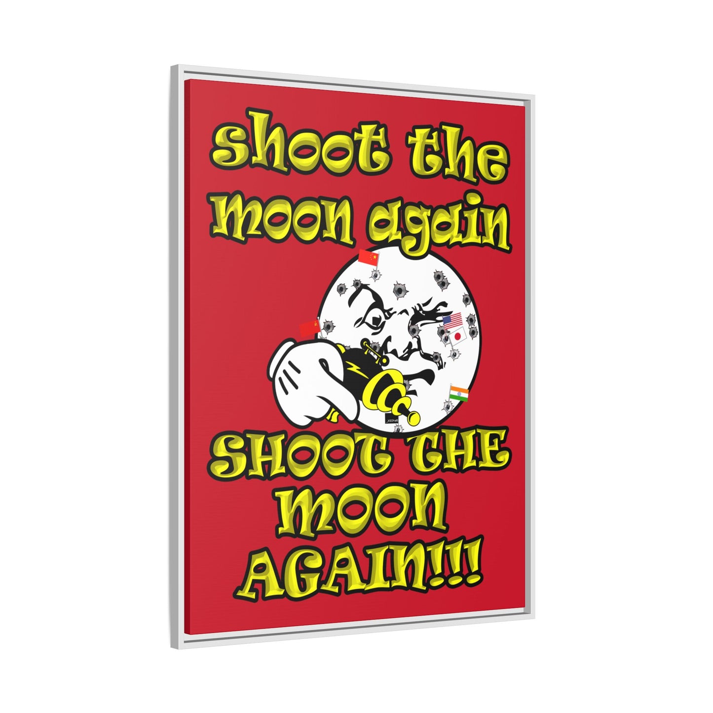 shoot the moon again - framed canvas art (dark red)