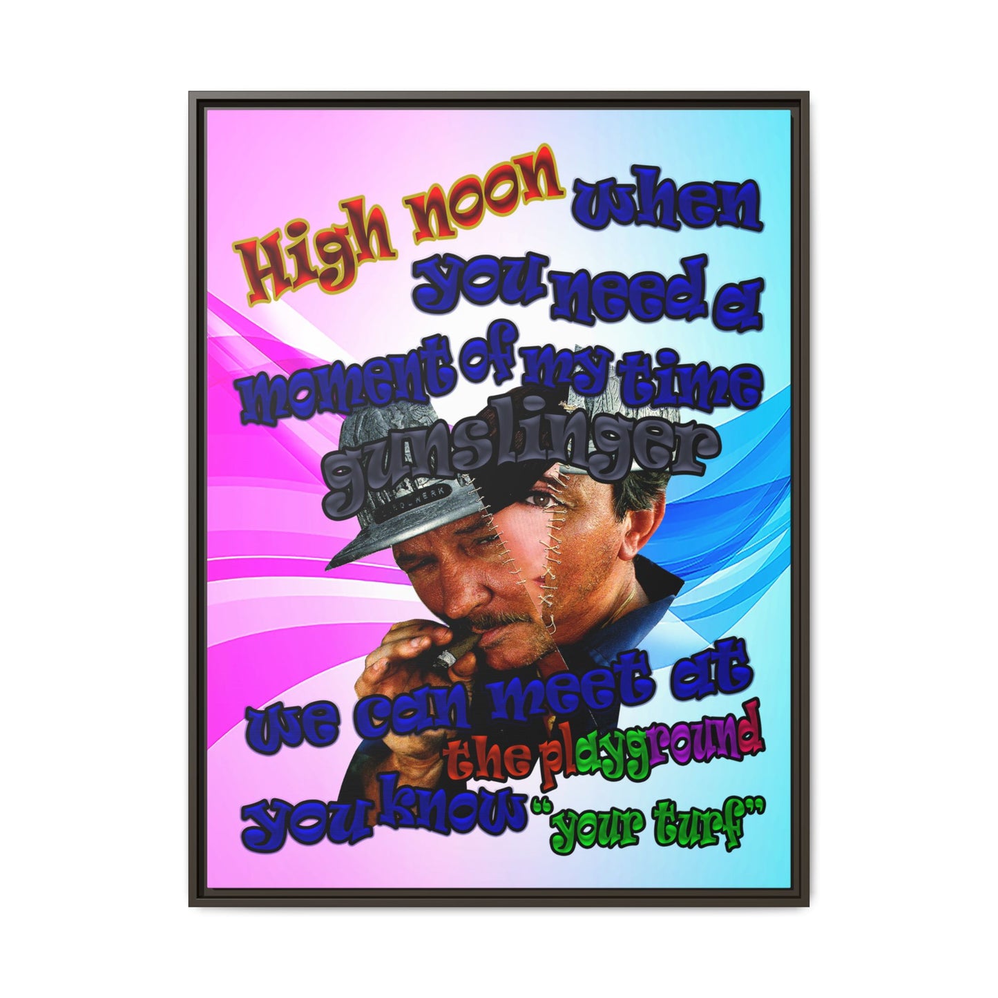 high noon - framed canvas art (light blue-pink wave)