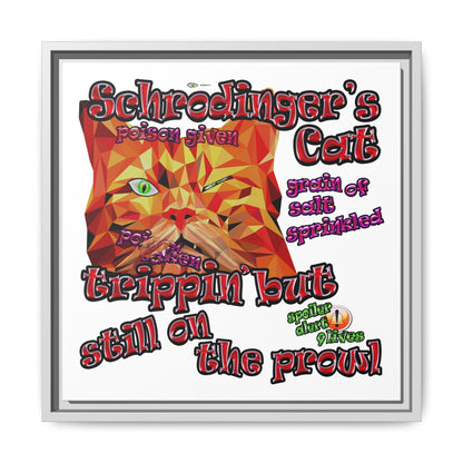 schrodinger's cat - framed canvas art (white)