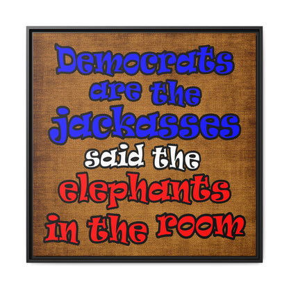 donkeys and elephants - framed canvas art (brown papyrus)