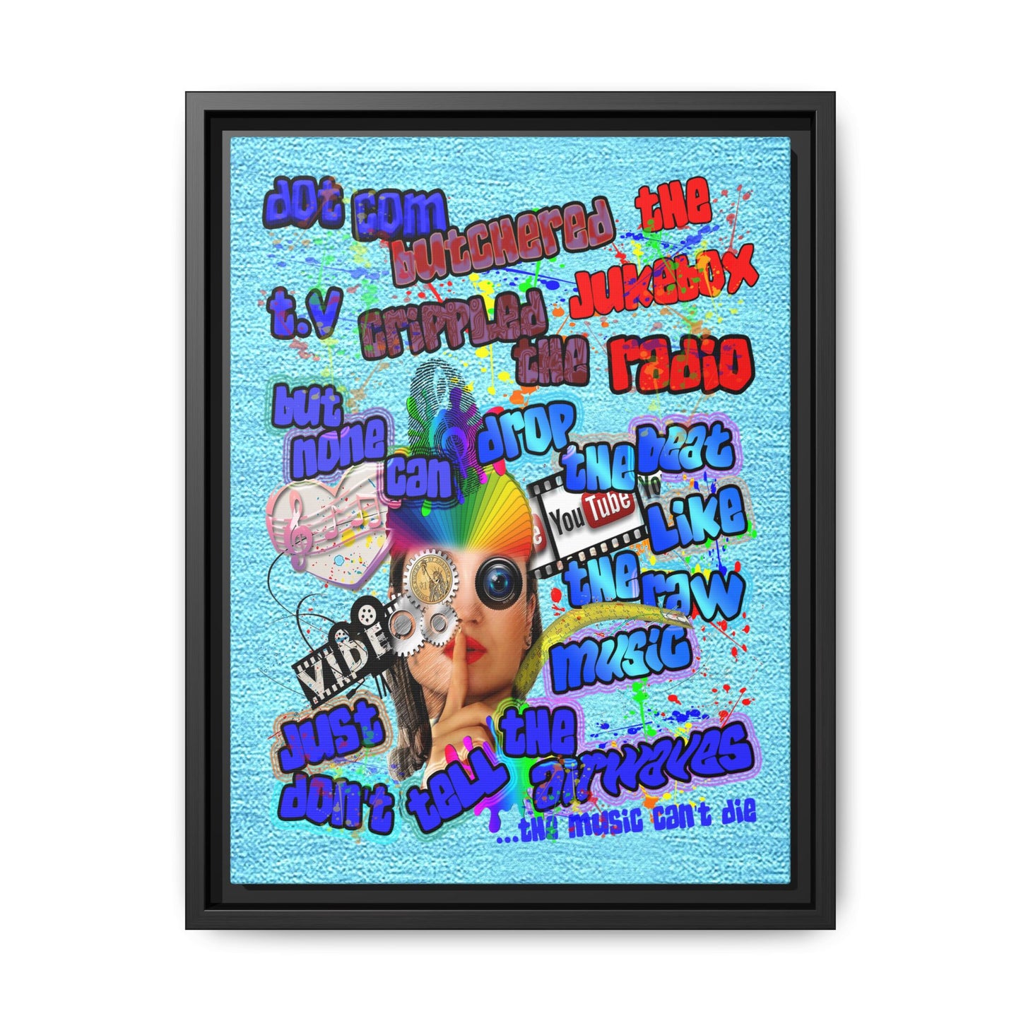 drop the beat - framed canvas art (faded blue)