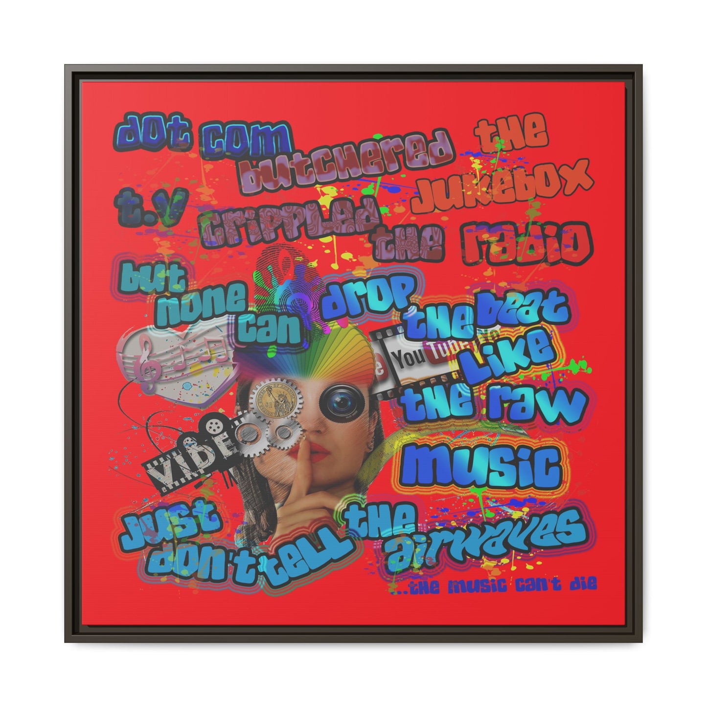 drop the beat - framed canvas art (red)