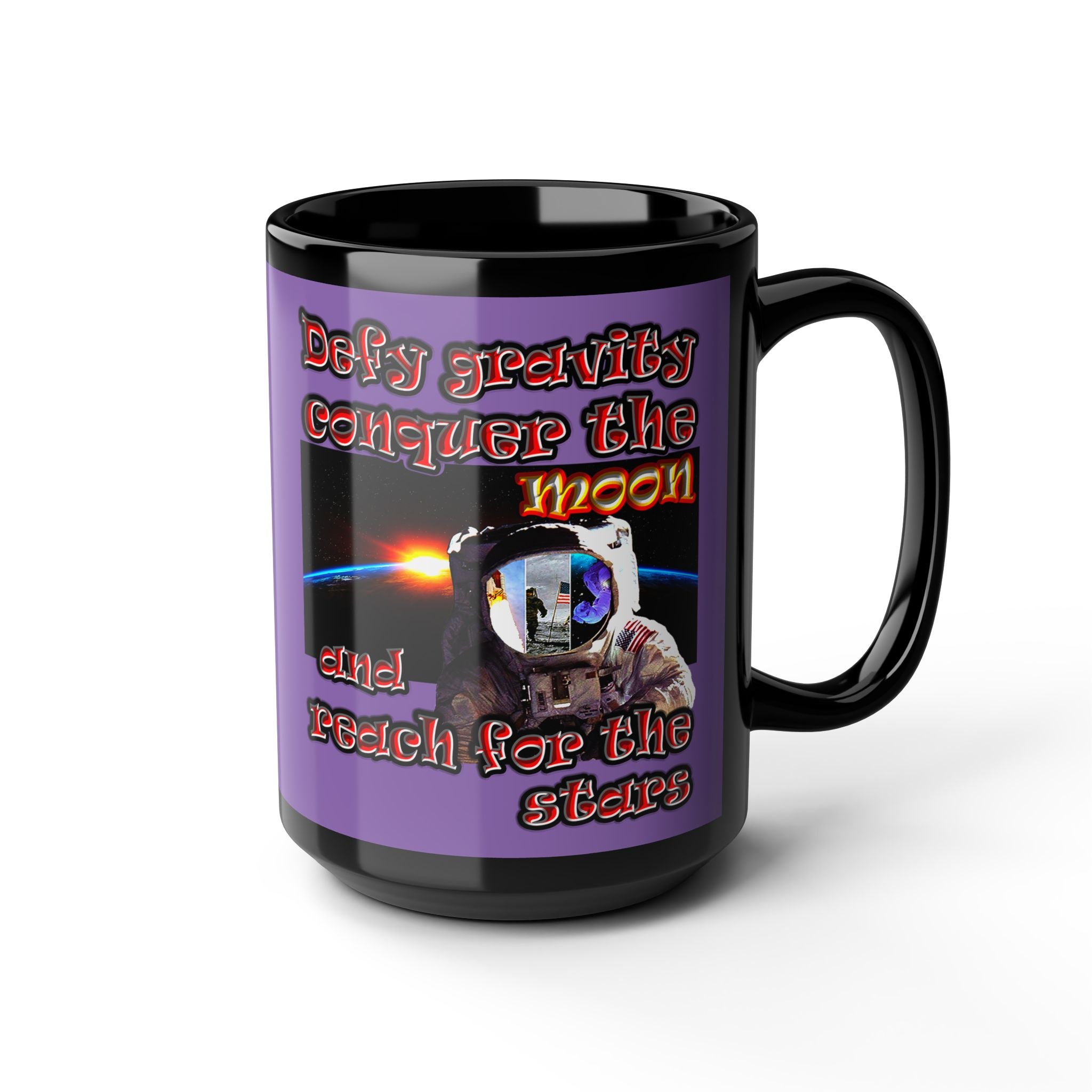 defy conquer reach - Black Mug (light purple)